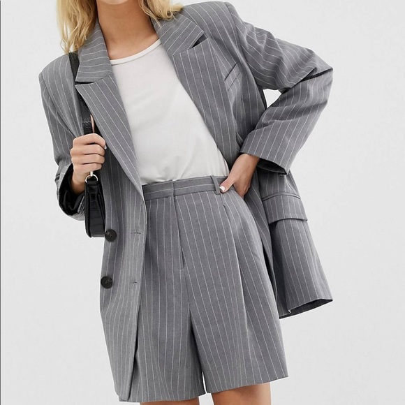 Gray Pinstriped Blazer Short Set - Picture 7 of 7